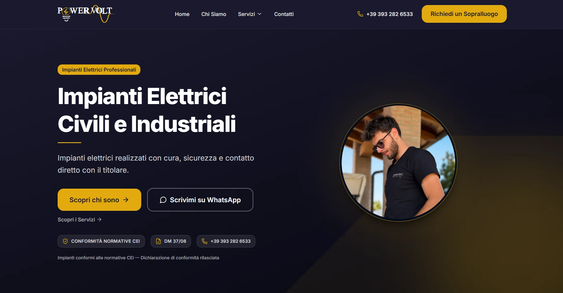 Screenshot del sito Powervolt.it — sito vetrina nel settore energetico realizzato da Alfredo Castaldo